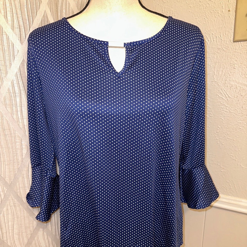Womens Size Medium NOTATIONS Brand Polka Dots Top Shirt Blouse